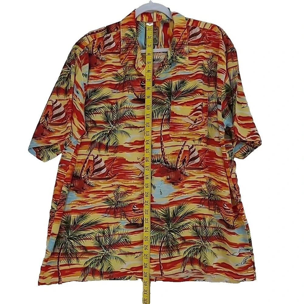 Pineapple Connection Mens Hawaiian Aloha Shirt XL‎ Sunset Surf Palm Island